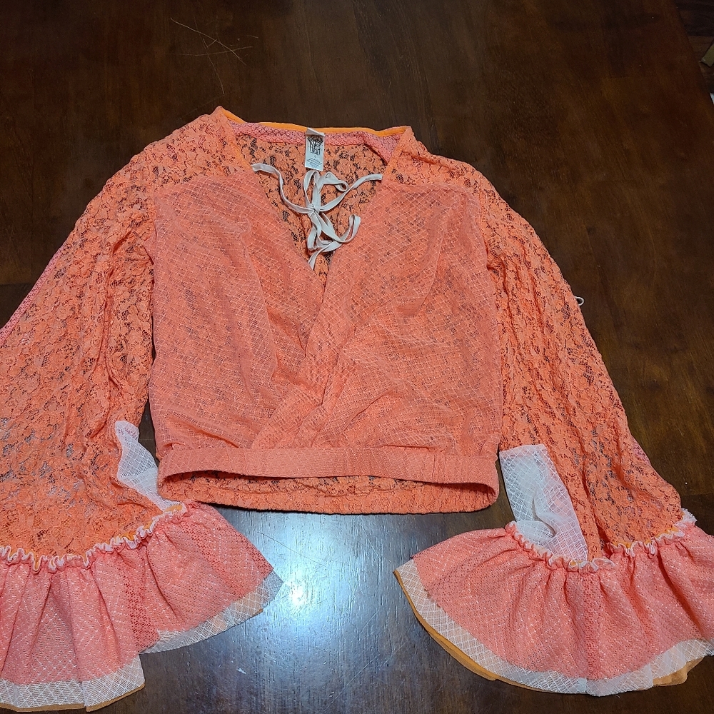 We are hah cropped bell sleeve top